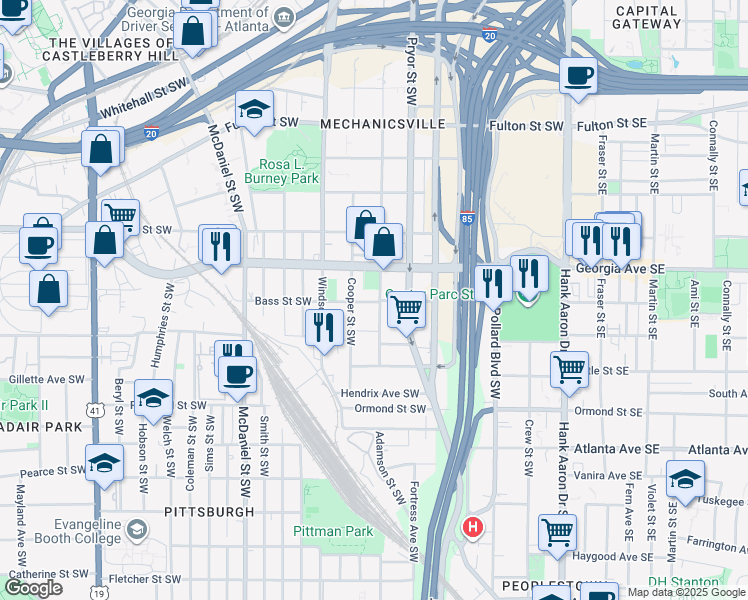 map of restaurants, bars, coffee shops, grocery stores, and more near 731 Formwalt Street Southwest in Atlanta