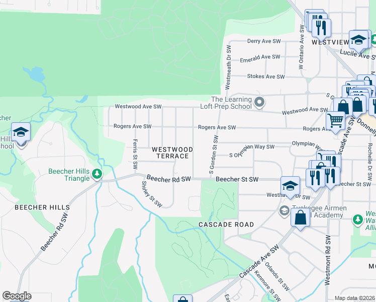 map of restaurants, bars, coffee shops, grocery stores, and more near 713 Kennolia Drive Southwest in Atlanta