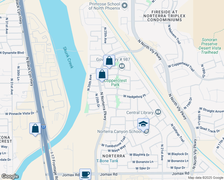 map of restaurants, bars, coffee shops, grocery stores, and more near 2417 West Gambit Trail in Phoenix
