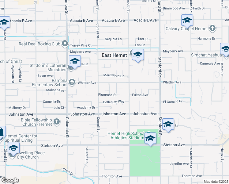 map of restaurants, bars, coffee shops, grocery stores, and more near 26577 Viola Street in Hemet