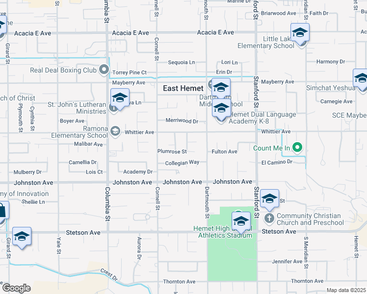 map of restaurants, bars, coffee shops, grocery stores, and more near 26577 Viola Street in Hemet