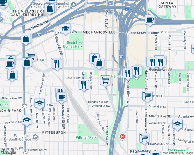 map of restaurants, bars, coffee shops, grocery stores, and more near 731 Formwalt Street Southwest in Atlanta