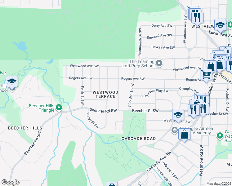 map of restaurants, bars, coffee shops, grocery stores, and more near 713 Kennolia Drive Southwest in Atlanta