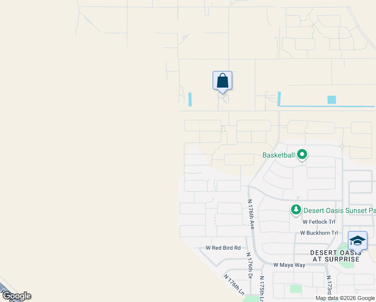 map of restaurants, bars, coffee shops, grocery stores, and more near North 179th Avenue in Surprise