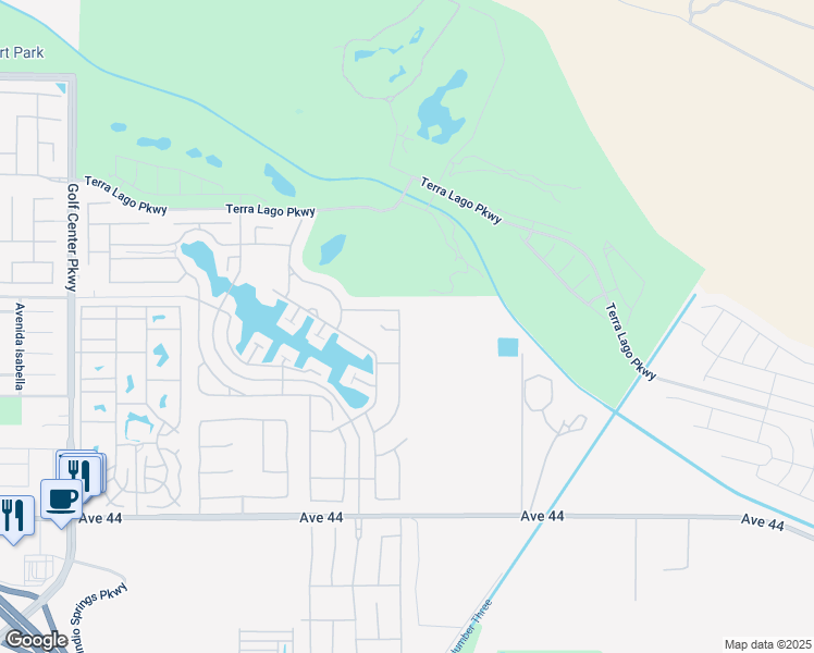map of restaurants, bars, coffee shops, grocery stores, and more near 43128 Sentiero Drive in Indio
