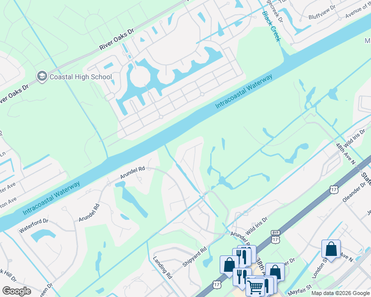 map of restaurants, bars, coffee shops, grocery stores, and more near 4048 Fairway Lakes Drive in Myrtle Beach