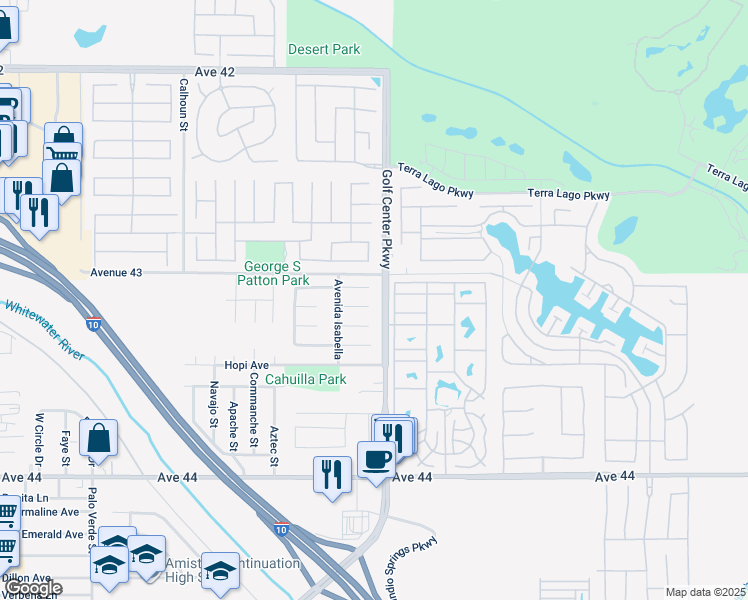 map of restaurants, bars, coffee shops, grocery stores, and more near 83952 Artemisa Court in Indio