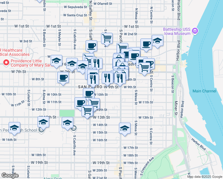 map of restaurants, bars, coffee shops, grocery stores, and more near in Los Angeles County