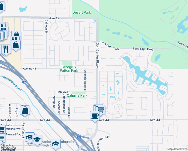 map of restaurants, bars, coffee shops, grocery stores, and more near 83952 Artemisa Court in Indio
