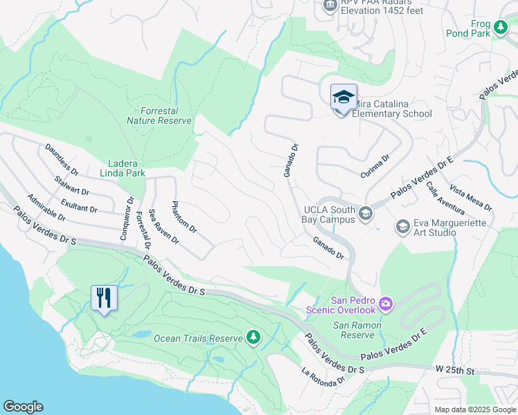 map of restaurants, bars, coffee shops, grocery stores, and more near 3528 Hightide Drive in Rancho Palos Verdes