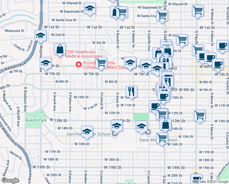 map of restaurants, bars, coffee shops, grocery stores, and more near 827 South Alma Street in Los Angeles