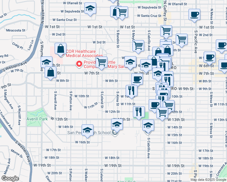 map of restaurants, bars, coffee shops, grocery stores, and more near 827 South Alma Street in Los Angeles