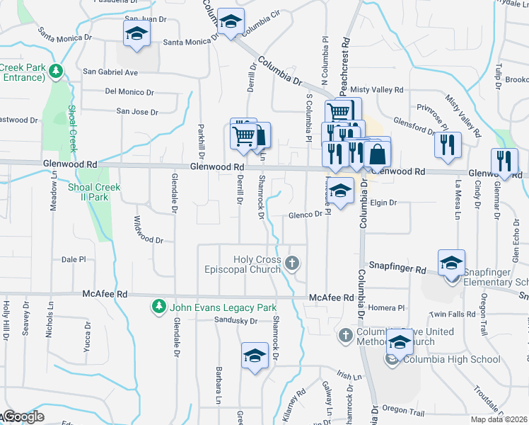 map of restaurants, bars, coffee shops, grocery stores, and more near 1868 Shamrock Drive in Decatur
