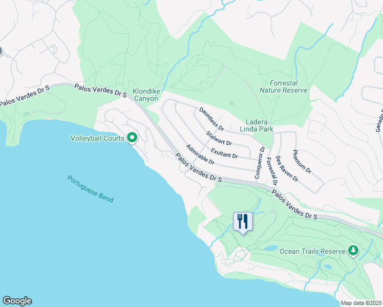 map of restaurants, bars, coffee shops, grocery stores, and more near 4212 Admirable Drive in Rancho Palos Verdes