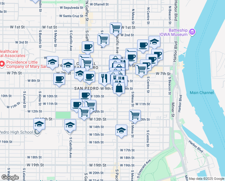 map of restaurants, bars, coffee shops, grocery stores, and more near 529 West 9th Street in Los Angeles