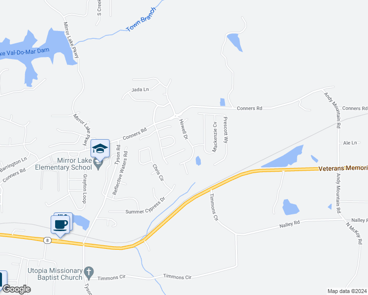 map of restaurants, bars, coffee shops, grocery stores, and more near 5020 Serenity Point Lane in Villa Rica