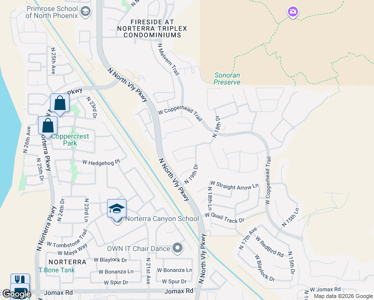 map of restaurants, bars, coffee shops, grocery stores, and more near 1936 West Black Hill Road in Phoenix