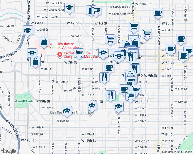 map of restaurants, bars, coffee shops, grocery stores, and more near 827 South Alma Street in Los Angeles