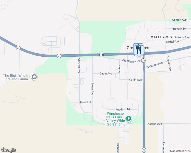 map of restaurants, bars, coffee shops, grocery stores, and more near 33031 Catlin Avenue in Hemet