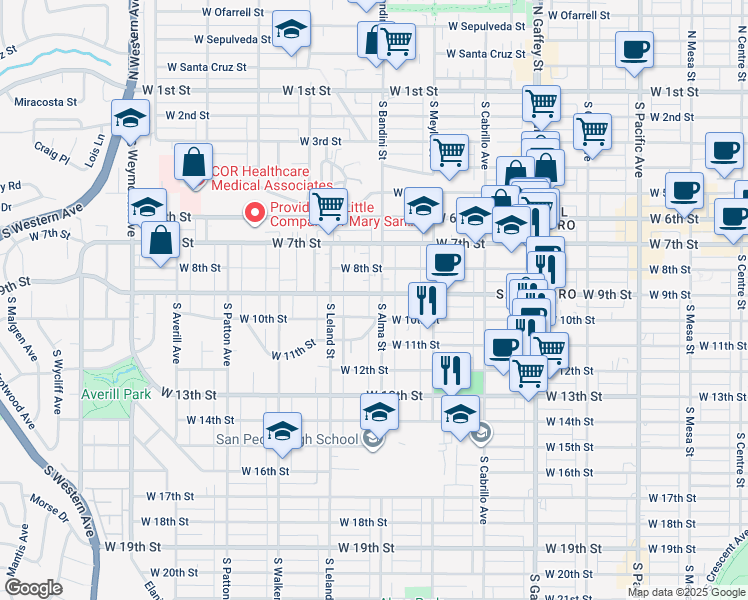 map of restaurants, bars, coffee shops, grocery stores, and more near 1009 West 9th Street in Los Angeles