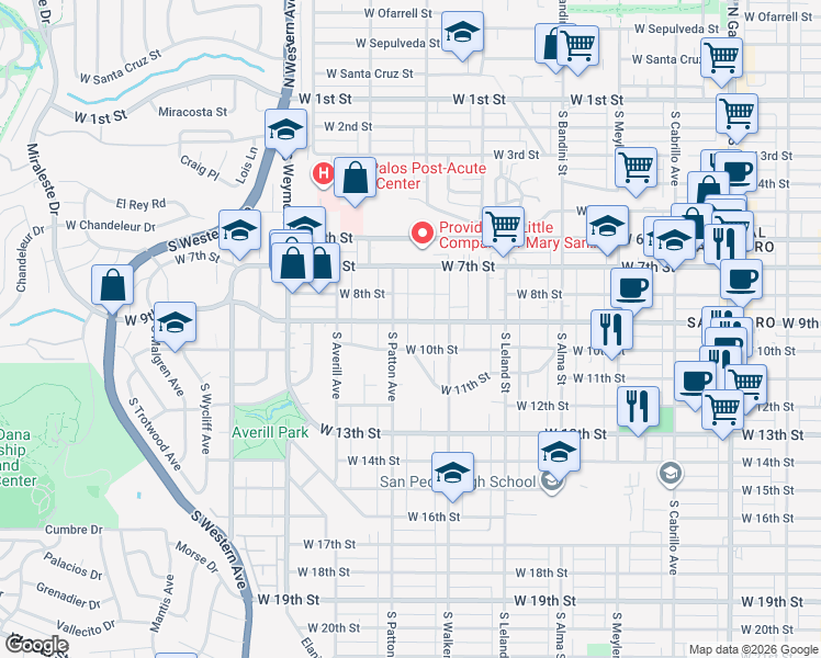 map of restaurants, bars, coffee shops, grocery stores, and more near 1271 West 9th Street in Los Angeles