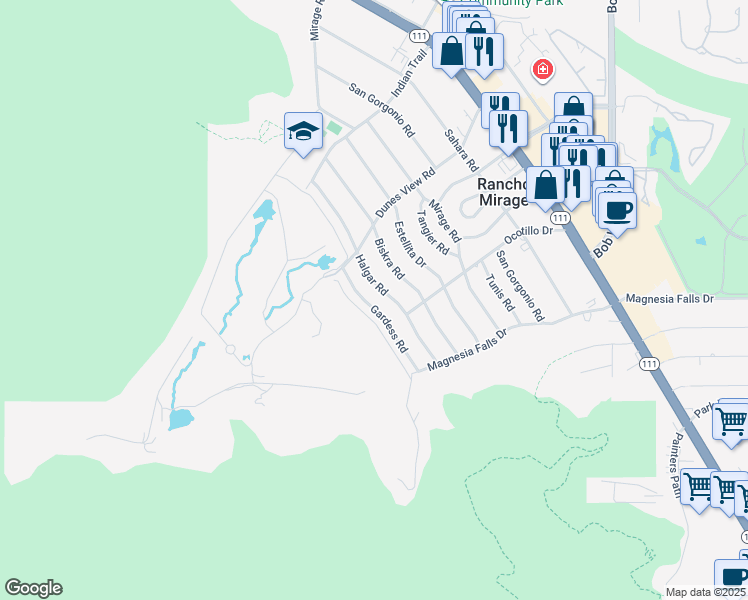 map of restaurants, bars, coffee shops, grocery stores, and more near 71420 Gardess Road in Rancho Mirage