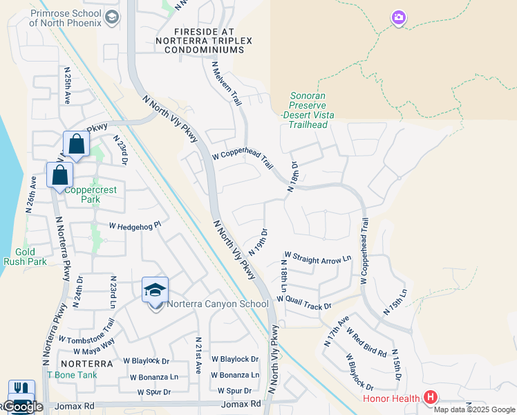 map of restaurants, bars, coffee shops, grocery stores, and more near 1921 West Black Hill Road in Phoenix