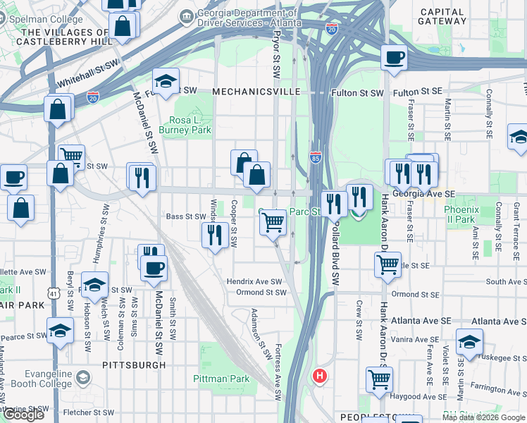 map of restaurants, bars, coffee shops, grocery stores, and more near 252 Ralph David Abernathy Boulevard in Atlanta