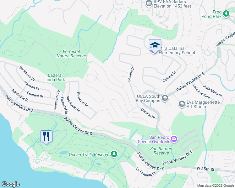 map of restaurants, bars, coffee shops, grocery stores, and more near 3528 Hightide Drive in Rancho Palos Verdes