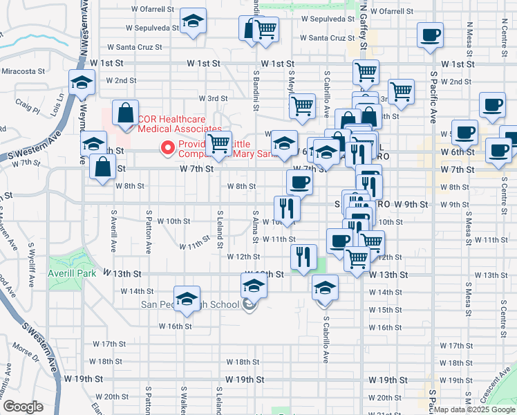 map of restaurants, bars, coffee shops, grocery stores, and more near 914 South Alma Street in Los Angeles