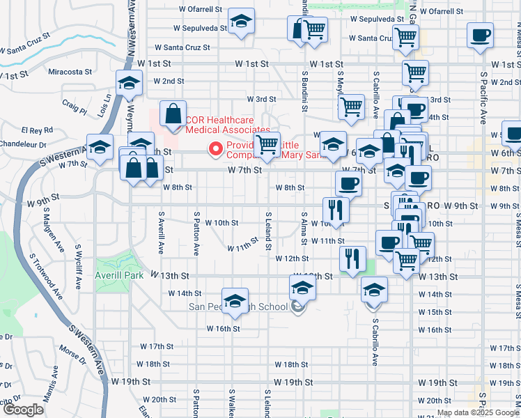 map of restaurants, bars, coffee shops, grocery stores, and more near 829 Oro Terrace in Los Angeles
