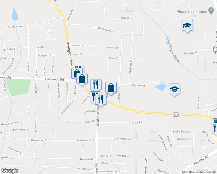 map of restaurants, bars, coffee shops, grocery stores, and more near 1853 McLain Lane in Decatur