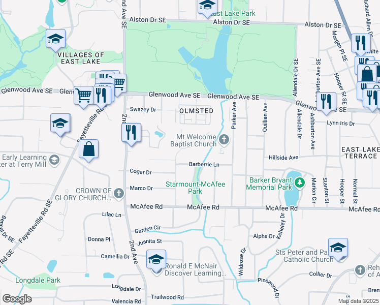 map of restaurants, bars, coffee shops, grocery stores, and more near 1888 Delphine Drive in Decatur