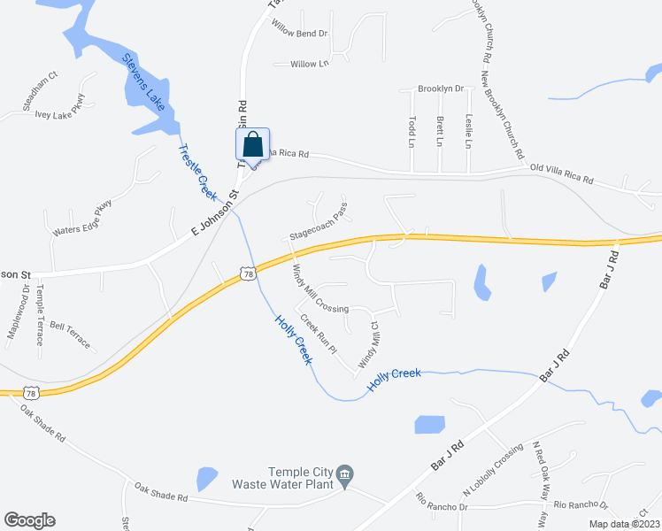 map of restaurants, bars, coffee shops, grocery stores, and more near 165 Gentle Breeze Court in Temple