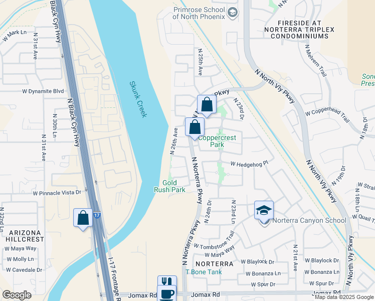map of restaurants, bars, coffee shops, grocery stores, and more near 27708 North 24th Lane in Phoenix