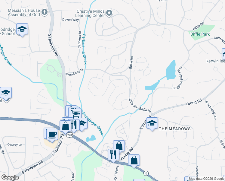 map of restaurants, bars, coffee shops, grocery stores, and more near 1875 Wynhurst Crossing in Stone Mountain