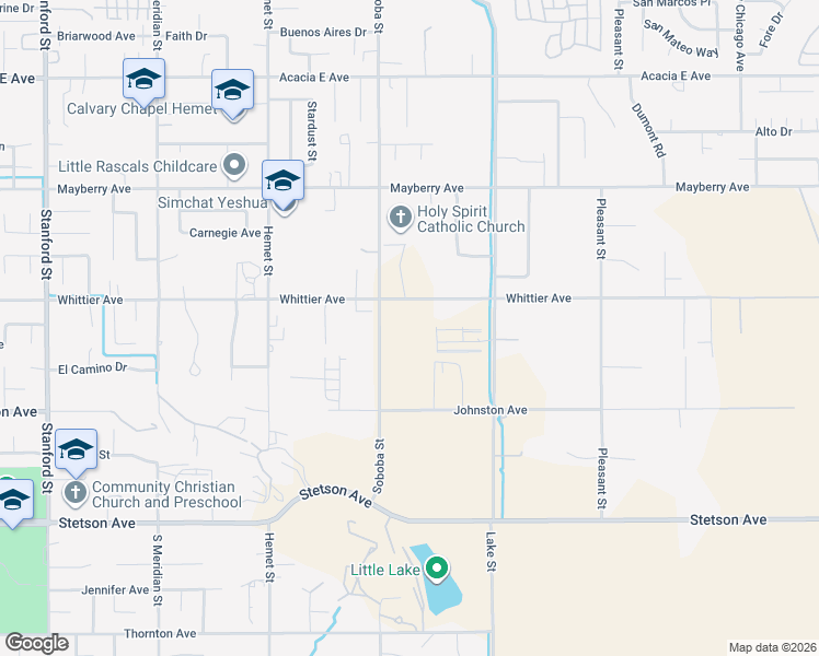 map of restaurants, bars, coffee shops, grocery stores, and more near 26528 Soboba Street in Hemet