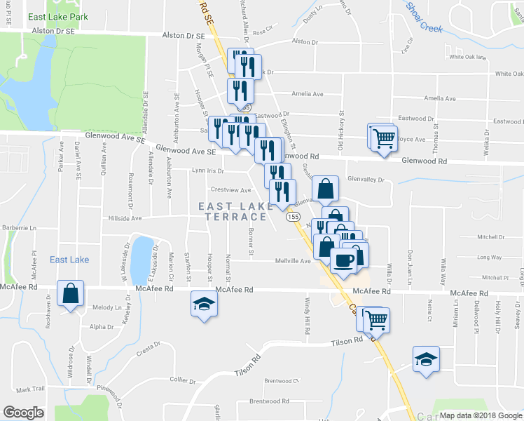 map of restaurants, bars, coffee shops, grocery stores, and more near 1899 Cannon Street in Decatur