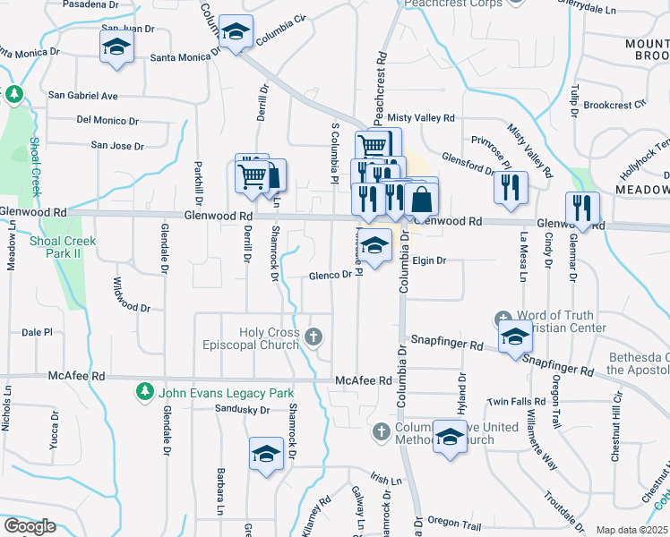 map of restaurants, bars, coffee shops, grocery stores, and more near 3314 Glenco Drive in Decatur