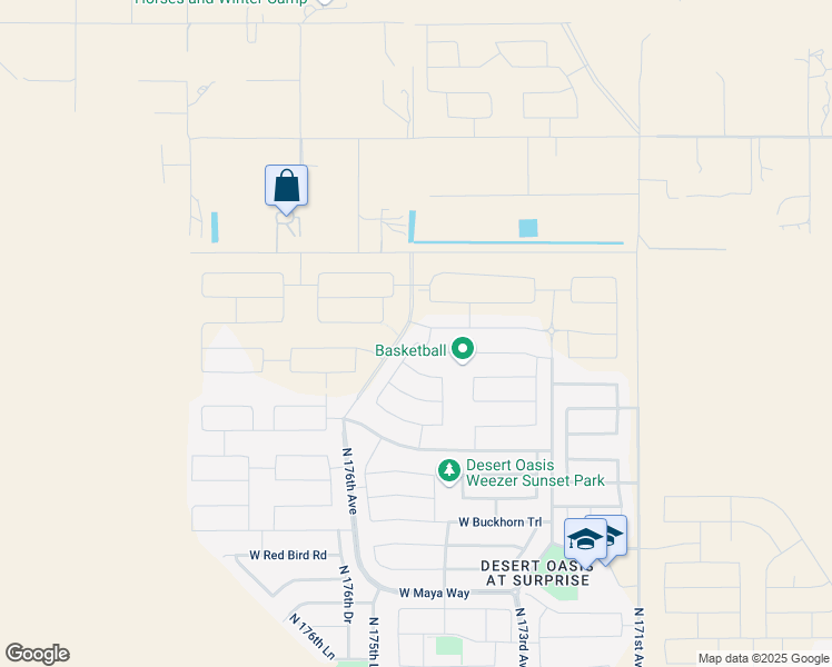 map of restaurants, bars, coffee shops, grocery stores, and more near 17530 West Oberlin Way in Surprise