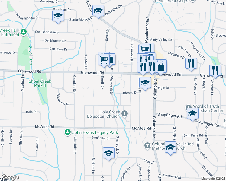 map of restaurants, bars, coffee shops, grocery stores, and more near 1862 Shamrock Drive in Decatur