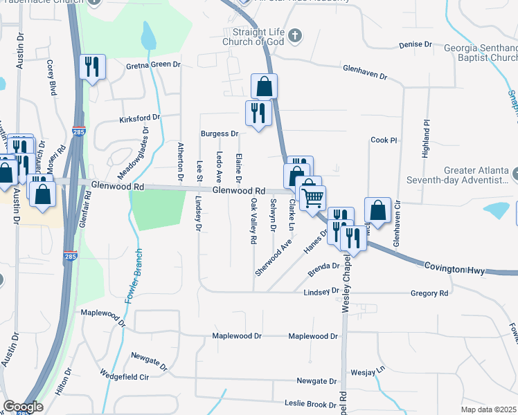 map of restaurants, bars, coffee shops, grocery stores, and more near 1870 Oak Valley Road in Decatur