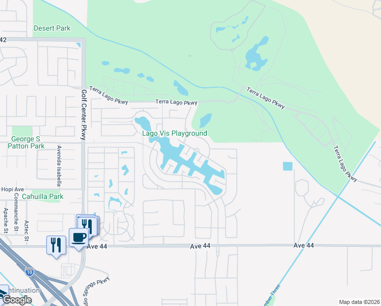 map of restaurants, bars, coffee shops, grocery stores, and more near 43092 Armonia Court in Indio