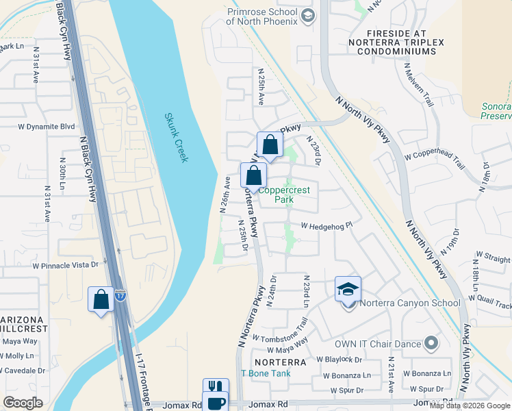 map of restaurants, bars, coffee shops, grocery stores, and more near 27708 North 24th Lane in Phoenix