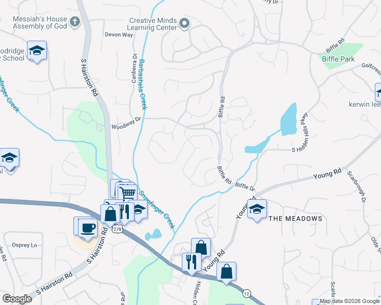 map of restaurants, bars, coffee shops, grocery stores, and more near 1875 Wynhurst Crossing in Stone Mountain