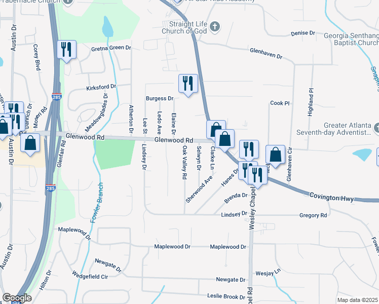 map of restaurants, bars, coffee shops, grocery stores, and more near 1870 Oak Valley Road in Decatur