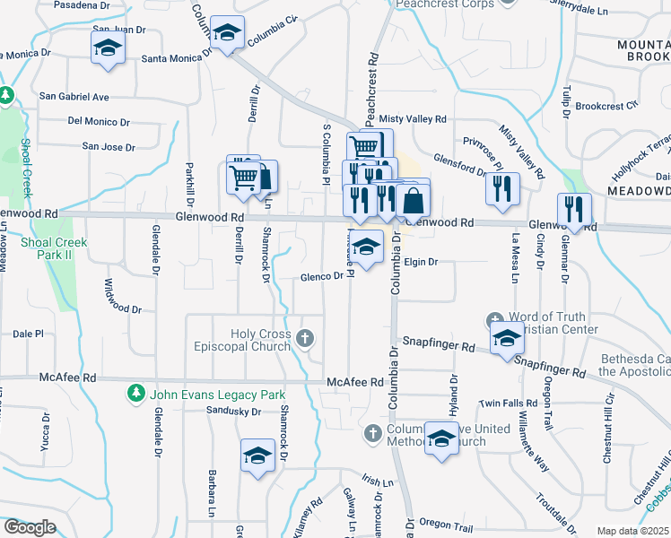 map of restaurants, bars, coffee shops, grocery stores, and more near 3336 Glenco Drive in Decatur