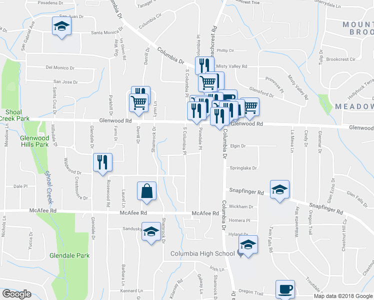 map of restaurants, bars, coffee shops, grocery stores, and more near 3314 Glenco Drive in Decatur