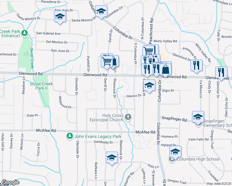 map of restaurants, bars, coffee shops, grocery stores, and more near 1862 Shamrock Drive in Decatur