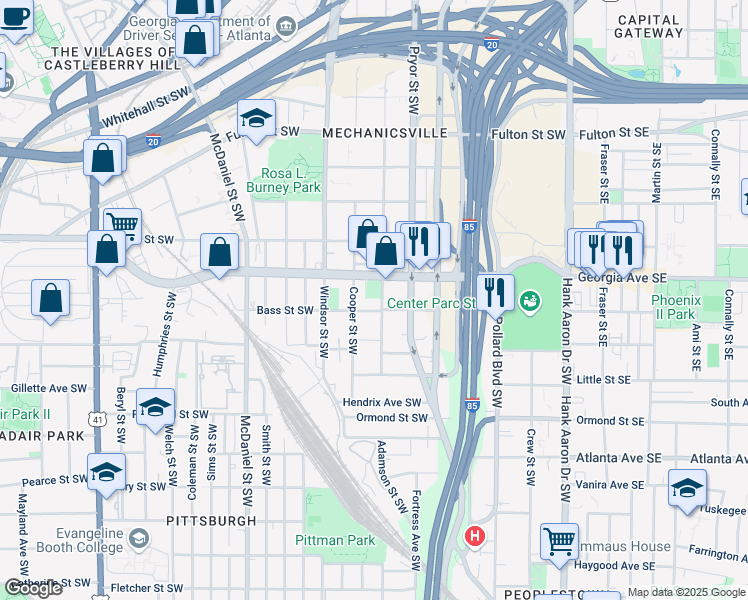 map of restaurants, bars, coffee shops, grocery stores, and more near 252 Ralph David Abernathy Boulevard in Atlanta